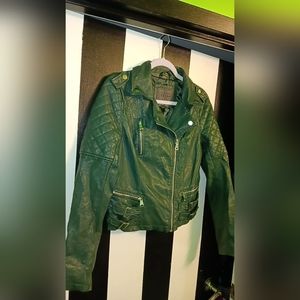 Faux leather Hunter green moto jacket